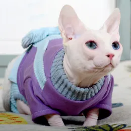 Kläder Sphynx Cat Clothes Autumn Winter Warm Cat Jumpsuit Hoodies med Bowknot Kitten Cat Pyjamas Costumes For Sphinx Devon Cats