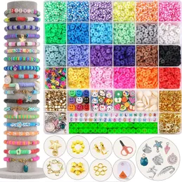 6100pcs Clay Beads Set for DIY Jewelry Making Flat Surfer Heishi Beads Polymer Clay UV Alphabet Letter Beaded Charms Handmade Friendship Bracelet Kit Supplies