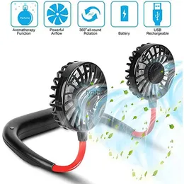 Electric Fans Wearable neck fan USB charging leaf less mini air conditioner cooler portable knife ceilingH240313