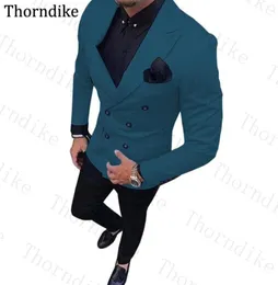 Thorndike Peaked Lapel Solid Formal Wedding Wear Blazers 바지 더블 가슴 슬림 남성 정장 캐주얼 한 슬림 신랑 턱시도 4445684