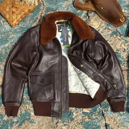G1 Series Fur Collar Bomber Coat Sheepskin Woman Mans Jacket Genuine Leather Jacket Winter Overcoats American Brand 240309