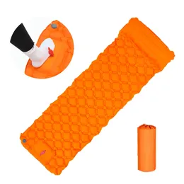 Utomhus Sleeping Pad Camping Uppblåsbar madrass Byggd pump Ultralight Air Cushion Travel Mat med nackstöd för vandring 240312