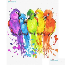 Pinturas Paintmake Animal DIY Pintura por Números Colorf Papagaio Pintura A óleo Home Room Decoração Arte Imagem Drop Delivery DHMNG