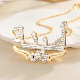 Pendant Necklaces Custom Arabic Name Necklaces Gold Plated Two Tone Nameplate Pendant Personalized Islam Jewelry Double Layer Stainless SteelCharmL242313