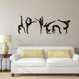 Gymnastik flickor vägg klistermärke sport vinyl vägg dekal gymnastik silhuett vägg affisch hem deocoration flickor rum väggmålning180l