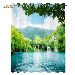 Curtains Rustic Curtains Lake in Deep Forest Fed by Several Waterfalls in Summer Idyllic View Print Living Room Bedroom Window Drapes