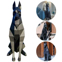 Skulpturer 68/100 cm hög svart doberman hund 3d djurskulptur doberman papperskap sovrum vardagsrum dekor geometrisk konst diy handgjorda