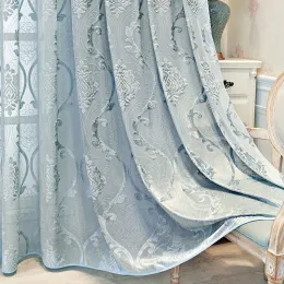 Curtains Modern Luxury White Blue Sheer Tulle Curtain For Living Room Bedroom HighEnd Fabric Custom Curtains Drapes Customize Acceptable