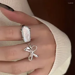 Anéis de cluster ventfille prata cor arco anel para mulheres menina irregular pérola simplicidade jóias presente de aniversário gota atacado