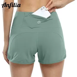 Kvinnors shorts anfilia kvinnor yogakort som kör jogging fast gym slitage midvist mjuk med bakfickor sport shortsl24313