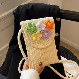 Bolsa de celular com cordão de algodão feminina crossbody mini flor feita à mão carteira zero férias na praia
