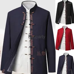 Abbigliamento etnico da uomo cinese tradizionale vestito Tang Hanfu giacca kimono cardigan solido colletto Cheongsam set di pantaloni casual retrò con bottoni