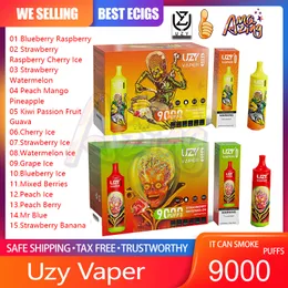 Autêntico Uzy Vaper 9000 Puff Descartável E Cigarros 850mAh Bateria Recarregável 18ml Pod Mesh Bobina 9K Puffs Vape Pen