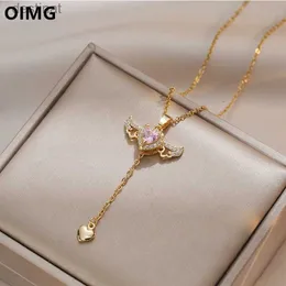 펜던트 목걸이 OIMG 316L 스테인레스 스틸 골드 컬러 큐피드 천사 날개 여자 여자 leclak chain jewelry geltl242313을위한 펜던트 목걸이 펜던트 목걸이