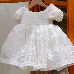 Bebê menina vestido oco laço princesa crianças casamento aniversário algodão bola vestido bebê batismo vestidos de festa para o verão 1-5 anos 240307