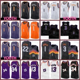 Custom Men Women Młodzież Phoenix'Suns'New Devin 1 Booker Basketball Jersey Chris 3 Paul Mens Steve 13 Nash Youth Kids Charles 34 Barkley DeAndre 22 Ayton Dark Blue