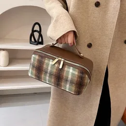 Modische Damen-Abendtaschen, große Öffnung, hohe Kapazität, Orgelkissen, Tweed-Make-up-Organizer, tragbare Damen-Kosmetik-Aufbewahrungstasche