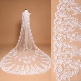 Bridal Veils 3 Meter White Ivory Cathedral Wedding Long Lace Edge Veil With Comb Accessories Bride Mantilla