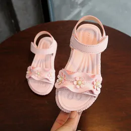 Summer Pink Flower Sole Sole non Slip PU Little Girls for Kids Baby Princess Sh Korean 2024 Fashion Apri Sandals Beach