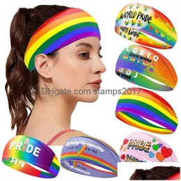 Other Festive Party Supplies Rainbow Headband Colorf Stripes Lgbt Sweat Bands Pride Stretchy Athletic Ear Protection Head Wraps Un Dhzd4