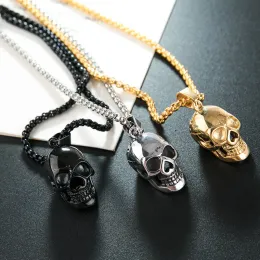 Rostfritt stål halsband smycken gotiska tillbehör kedja mens locket festival halloween gåva skalle titanium stål punk hip-hop ll