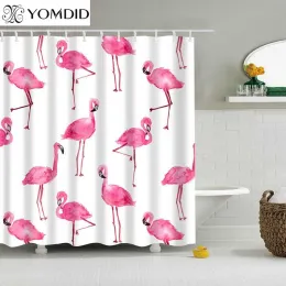 Gardiner Ny färgglad duschgardin Egofriendly Flamingo Plant Flower Mönster Gardin 100% Polyester Fiber Bath Decor Dowch Curtain