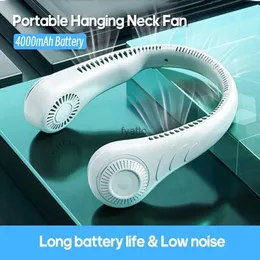 Electric Fans 4000mAh portable mini pendant neck fan power supply ventilation without blade air cooler USB charging electricH240313