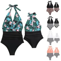 Women's Swimwear Pzhk Strapped Backless Mother Daughter Family Matching Women Girl Floral One Piece Swimsuit Bikini