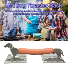 Garfos de metal fofo formato de cachorro, suporte de churrasco engraçado cachorro quente rack de churrasco para grelha ao ar livre comida cozinha acessórios de churrasco ferramenta para churrasco
