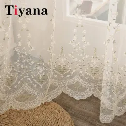 Cortinas francesas pastoral flor quebrada pura tule renda bordado varanda cortinas para quarto sala de estar janela voile cortinas