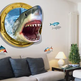 Klistermärken Fierce Shark 3D Wall Sticker PVC Material Modern DIY Heminredning Väggkonst för barnrum vardagsrum Dekorativ klistermärke