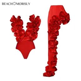 Swim wear 2024 Womens Swimsuit and Skirt Sexy Red Flower 3D One Piece Bikini Set Two Piece Monokini Swimsuit aquatic sports 240311