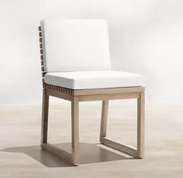 Camp Furniture Customize Modern Teak Wood Garden Sofa Simple Design Dining Chair With Rust Seat Cushion