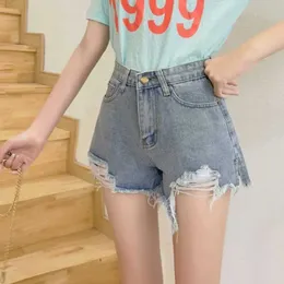 Women's Shorts Feynzz Fashion New Summer Women High Waist Button Wigh Leg Jeans Shorts Casual Fe Loose Fit Blue Denim ShortsL24313