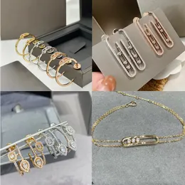 2024 Designer Msikass Jewelry Sets Necklaces Earrings Bracelet for Women 18K Rose Gold Silver Geometric diamond sliding Three Diamond popular Jewelry gift