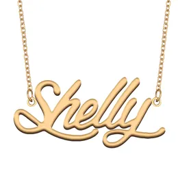 Shelly Name Necklace Anpassad typskylt Pendant For Women Girls Birthday Present Kids Bästa vänner smycken 18K Guldpläterad rostfritt stål