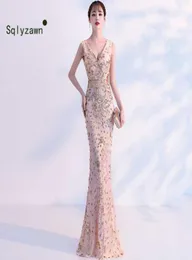 Zarif Denizkızı Siyah Pullu Akşam Bal Dress Vestido de Festa Robe Sorun Trowjurk Bal Gowns Resmi Parti Elbise Yansıtıcı Elbise 210707247491