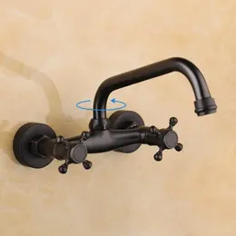Bathroom Sink Faucets Bathtub Torneira Wall Mounted Faucet Oil Rubbed Black Bronze Basin Tap Vessel Swivel Spout Mixer