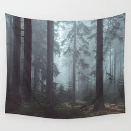 Wood Mist Forest Wall Hanging Tygdekorativt landskap Tapestry Polyester Nordic Decor Trendy Tryckt Tenture2759