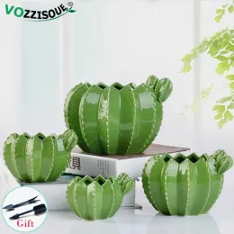 Plantadores criativos cerâmica cactus potes interior decorativo planta pote jardim suculento pequeno vaso de flores casa varanda argila verde maceteros