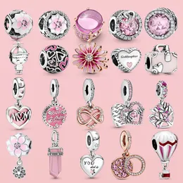 Ciondoli Pandora in argento sterling 925 Bracciale con perline pendenti Ciondoli rosa Cuore di fiori di magnolia