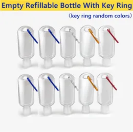 50ML Empty Alcohol Refillable Bottle With Key Ring Hook Clear Transparent Plastic Hand Sanitizer Bottle For Travel Bottle DHL6272790