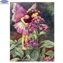 Malarstwo diamentów 5d Purpl Flowers Girl Rhinestone Butterfly Fairy Cross Stitch DIY Haft haftery mozaiki 2410