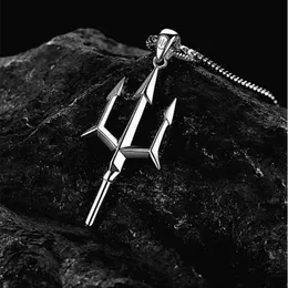 Pendant Necklaces Classic Fashion Trident Pendant Necklace for Men Simple High Quality Charm Silver Color Necklace Party Jewelry L24313