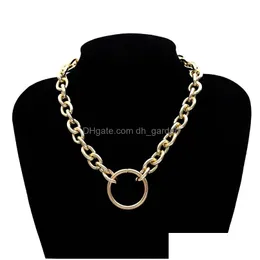 Pendant Necklaces Vintage Punk Thick Chain Necklace Bracelet Exaggerated Gold Sier Circle Choker Statement Couple Rock Fashion Drop De Dhyvf