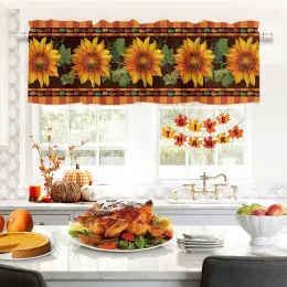 Curtains Thanksgiving Autumn Flower Sunflower Short Curtains Kitchen Cafe Wine Cabinet Door Window Small Curtains Home Decor Drapes