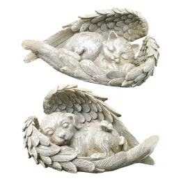 Esculturas anjo cão gato decoração pet memorial estátua resina anjo tribu ute estátua dormir asa escultura para quintal casa jardim ornamento