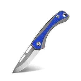 Camping Hunting Knives Blue Folding Titanium Alloy Knife Gift för män med Box Kniv Knyckelkedja utomhusöverlevnadsverktyg för daglig bärning av uppackning av expresskniv 240312