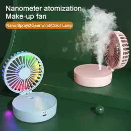 Fãs portátil ventilador de mão desktop multifuncional dobrável umidificador com luz colorida 1200mah para escritório ao ar livre e casa