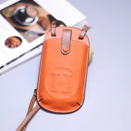 Evrensel Tasarımcı Gerçek Deri Crossbody Bag Telefon Kılıfı Apple iPhone 15 14 Pro Max Samsung Galaxy S24 Not 20 Ultra Lüks Çanta Arka Kartı Cep Tutucu Turuncu